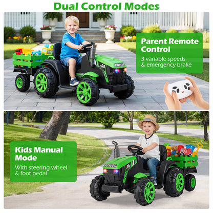 The kids electric car showing parent remote control and manual driving modes with a child