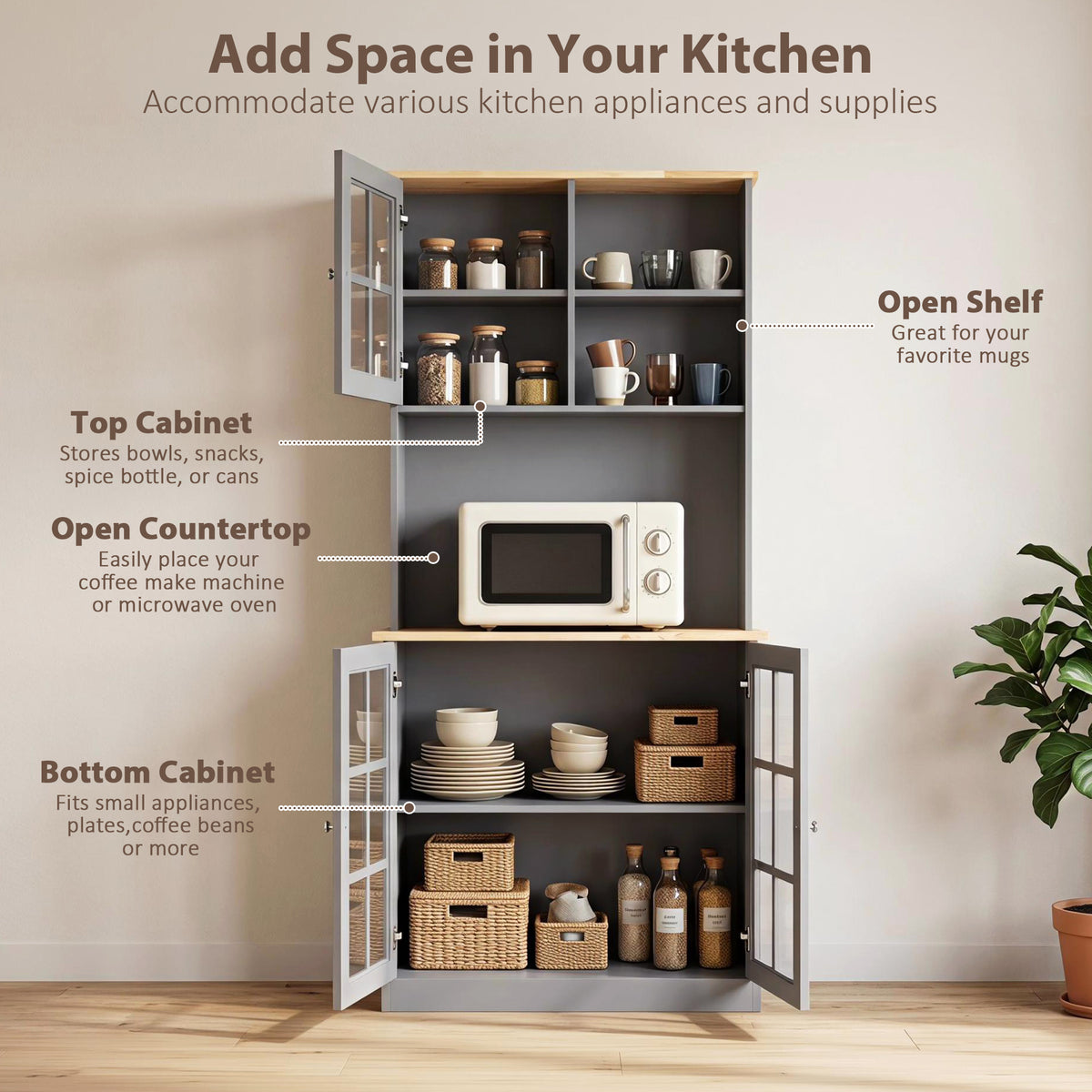 HOMCOM Kitchen Pantry in Grey