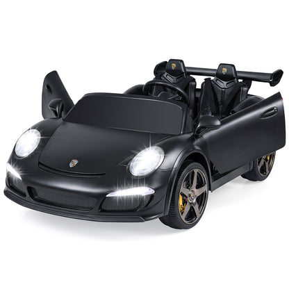 24V Battery Powered Electric Vehicle in black with open doors and bright LED headlights