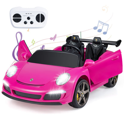 24V Battery Powered Electric Vehicle in pink with doors open and headlights on