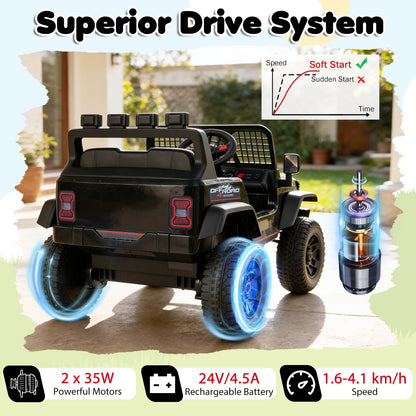 24V Battery Powered Ride On Car, rear view of the black kids electric car showing superior drive system