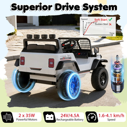 24V Battery Powered Ride On Car, the kids electric car highlighting the rear motor system and soft start acceleration graph