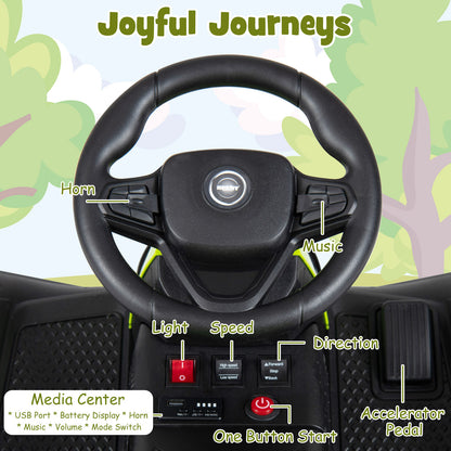 Close up of the steering wheel and dashboard controls of the electric tractor