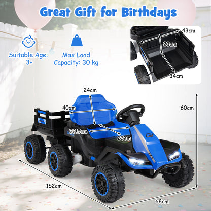 Size guide for the kids electric tractor with trailer, showing dimensions