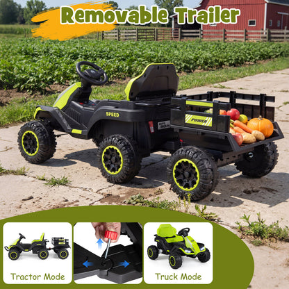 Demonstration of attaching and detaching the trailer from the electric ride on car