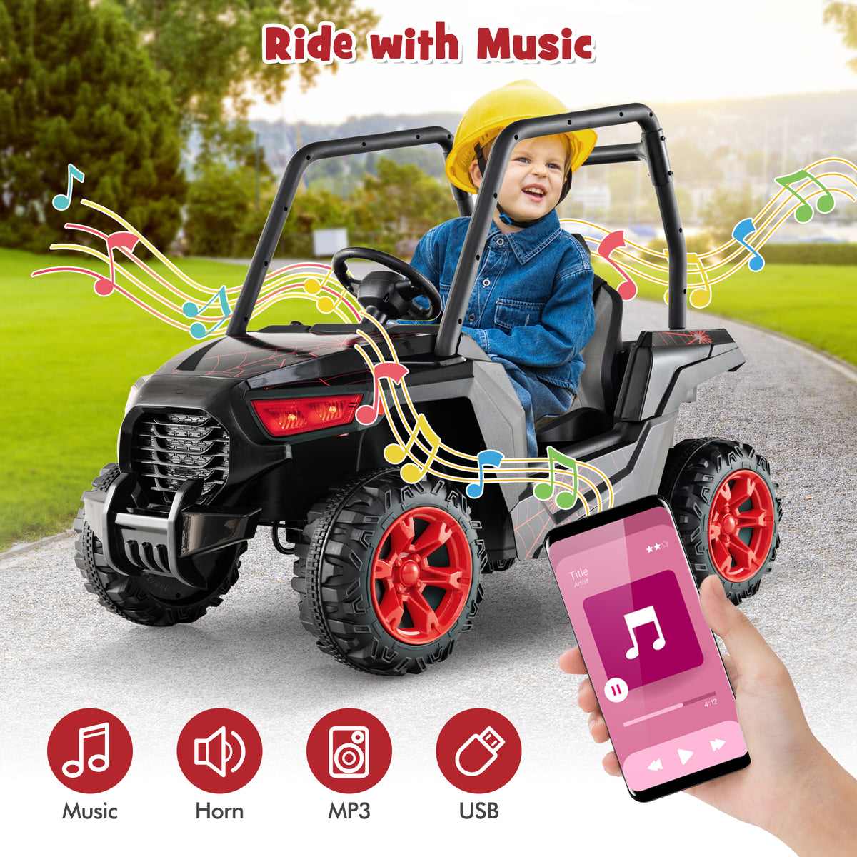 24V Kids Ride-on Car with 3 Adjustable Speeds in Black