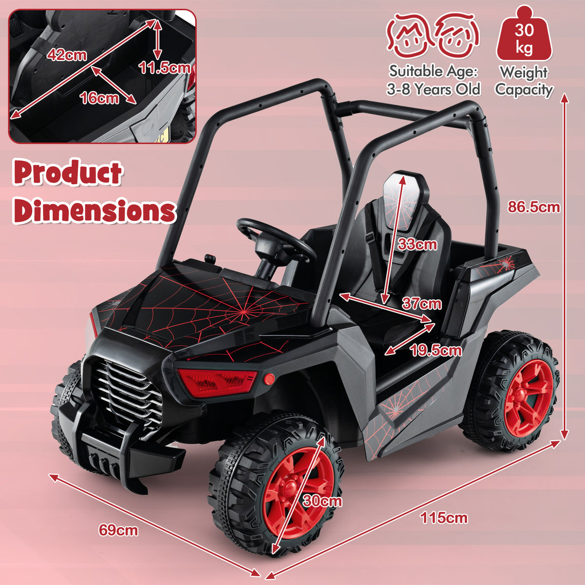 24V Kids Ride-on Car with 3 Adjustable Speeds in Black