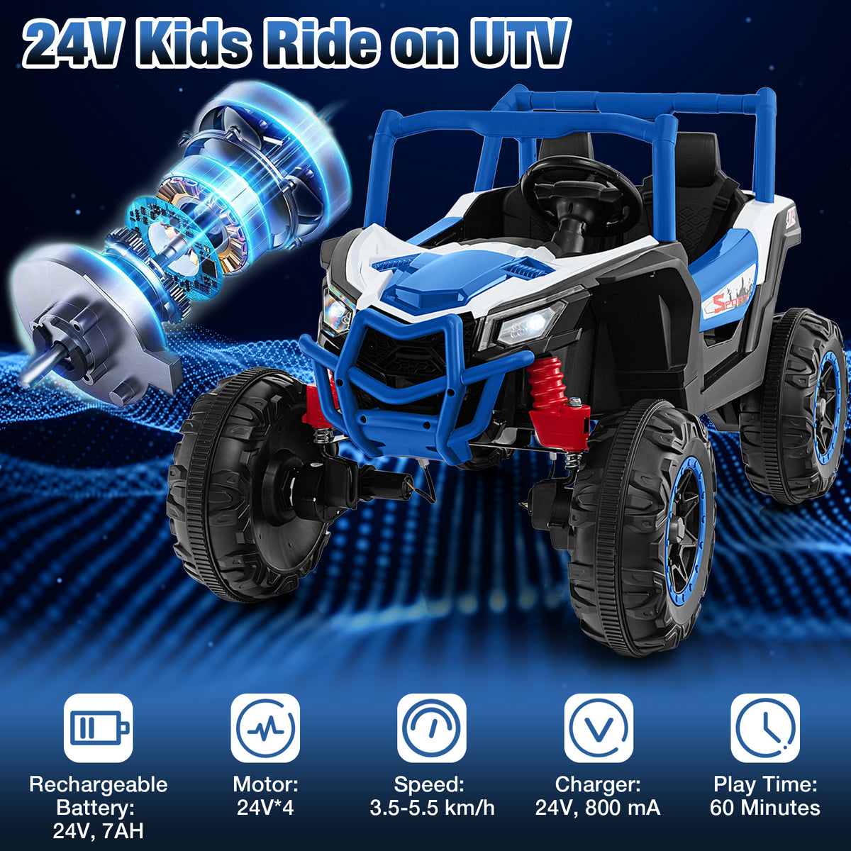24V Kids Ride on UTV in Blue