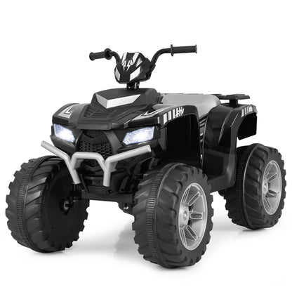 24V Ride-On ATV Toy Car in black with large wheels and LED headlights