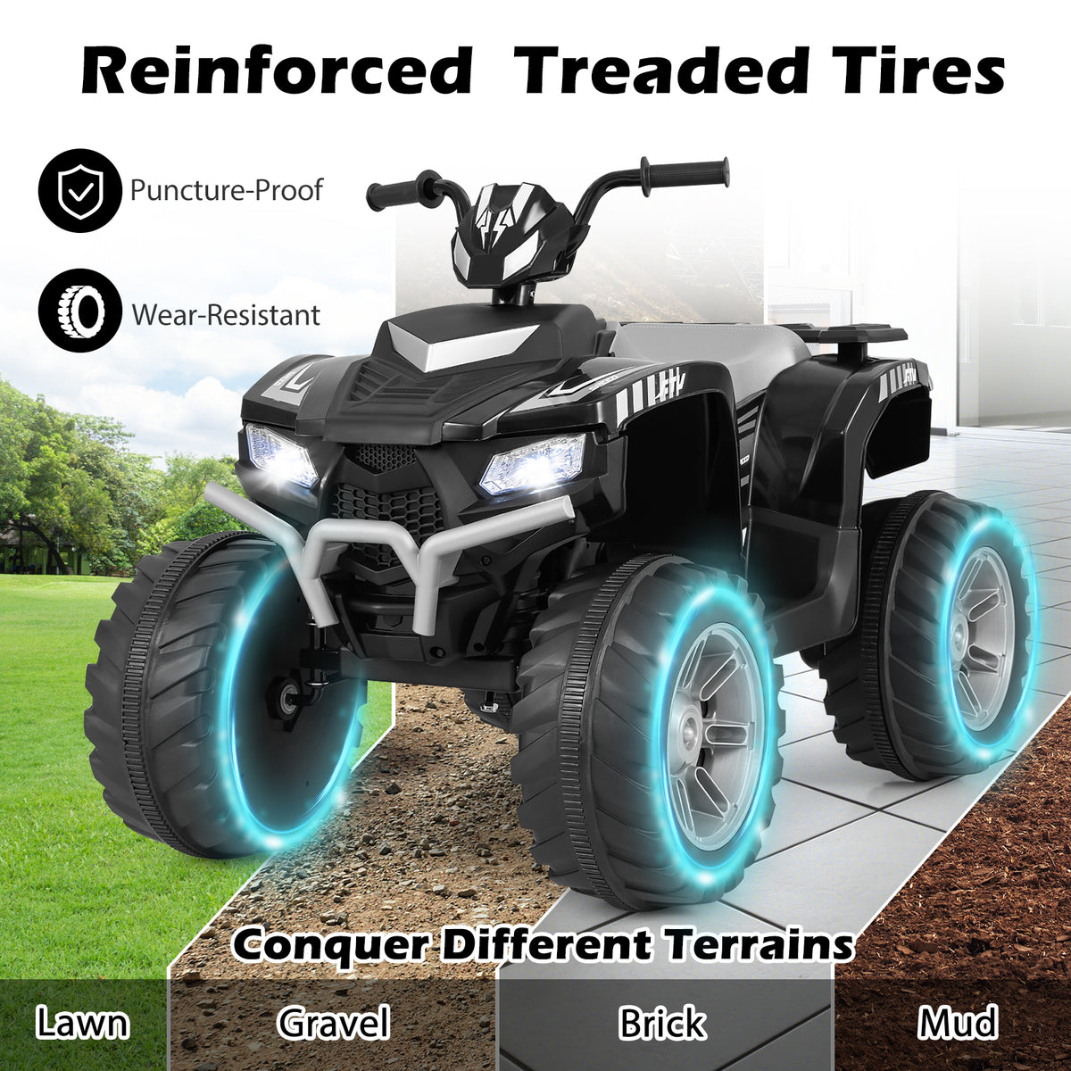 24V Ride-On ATV Toy Car, kids electric car with reinforced treaded tyres on different terrains