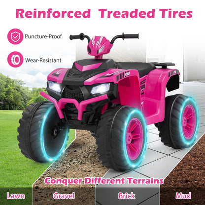 24V Ride-On ATV Toy Car, pink kids electric quad bike with illuminated wheels on different terrains