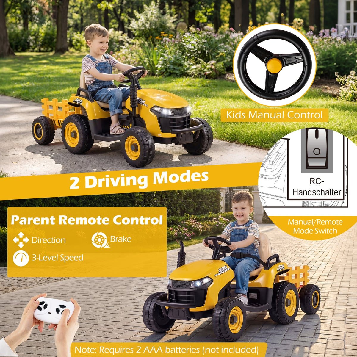 Two driving modes for the kids electric tractor with remote control