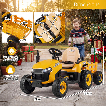 Dimensions of the yellow ride on tractor with trailer