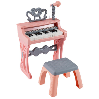 25 Keys Mini Keyboard Piano with stool and music stand in pink