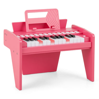 25 Lighted Keys Kids Piano Keyboard Mini Digital Piano Wooden Toy in pink