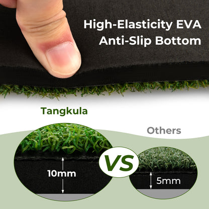 Comparison of the golf hitting mat's high-elasticity anti-slip bottom with another mat