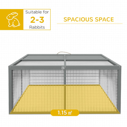 PawHut Folding Rabbit Run Wooden Large Rabbit Hutch for 2-3 Rabbits, Grey