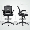 Vinsetto Drafting Chair with Flip-up Armrest, Mesh Office Stool with Foot Ring, 360 Degree Swivel Height Adjustable Chair for Standing Desk, Black