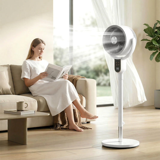 HOMCOM 20 dB Silent Standing Fan for Bedroom, 42" Pedestal Fan with Remote, 90Â° Oscillating, 8 Speeds, Remote Control, White