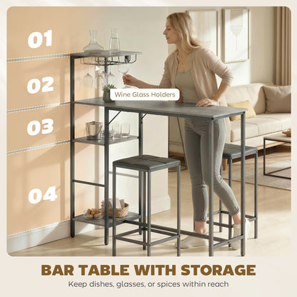 HOMCOM 3 Piece Breakfast Bar Table and Stools Set, Washed Grey