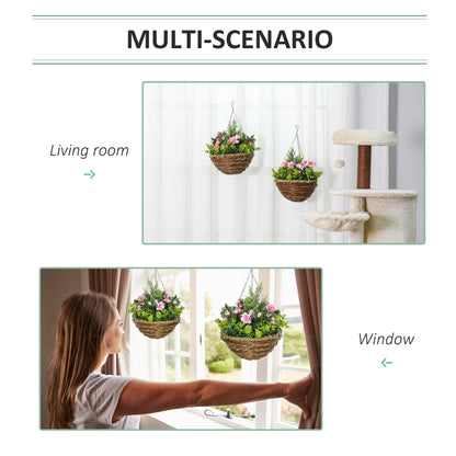 Outsunny Set of Four Hanging Lisianthus Flower Pots - Pink/Green