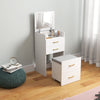HOMCOM 3 in 1 Dressing Table with Flip-top Mirror and Rolling Stool, Modern Vanity Desk with Visible Glass Tabletop, Drawers and Side Hook, Makeup Table with Cushioned Storage Stool for Bedroom, White