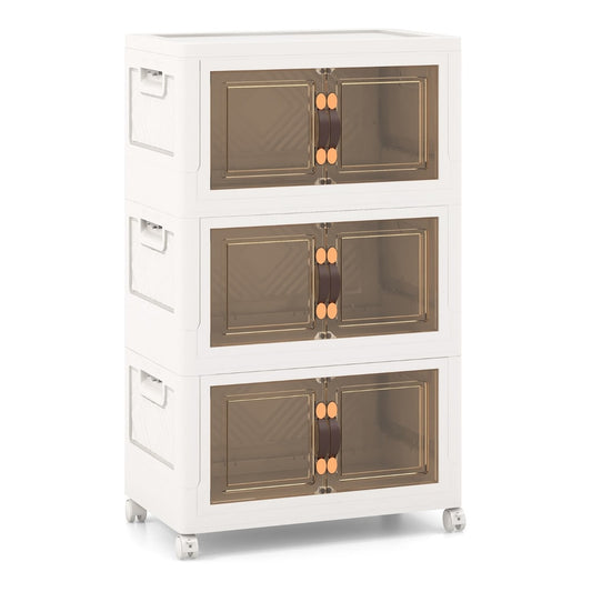 27/34/44/59/78/92.5 Gal Stackable Storage Bins with Lockable Wheels-34 Gal-3-Tier in white
