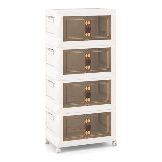 27/34/44/59/78/92.5 Gal Stackable Storage Bins with Lockable Wheels-44 Gal-4-Tier, a four-tier storage cabinet with clear