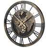 27” Large Wall Clock with World Map and Moving Gears-Brown