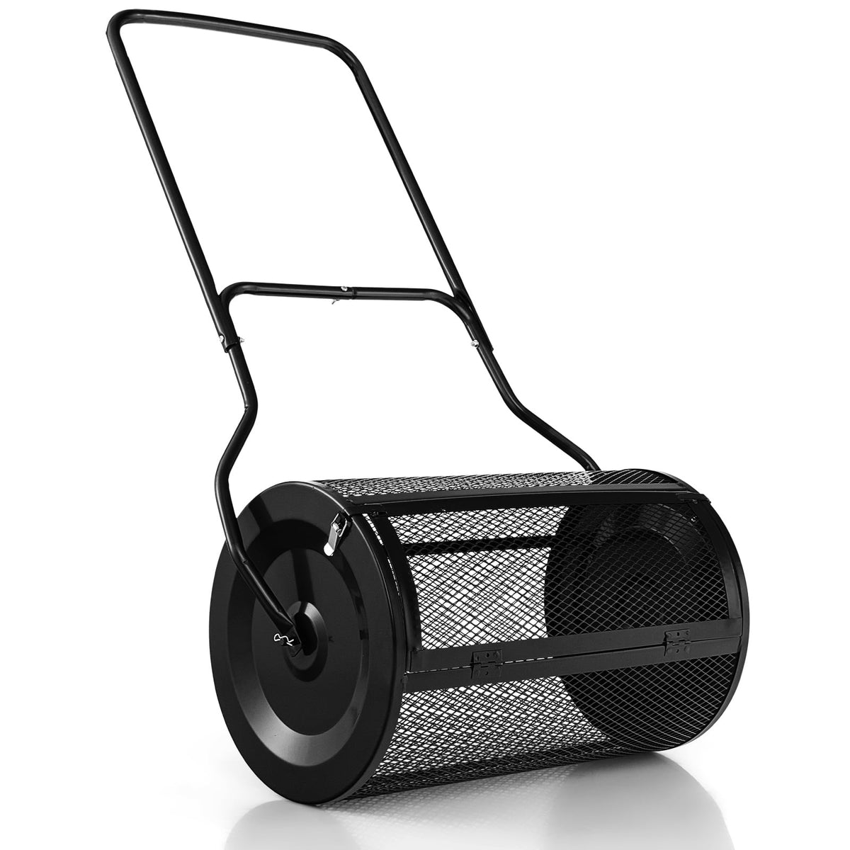 27 Inch Compost Spreader with Upgrade U-shaped Handle shown in black against a plain white background