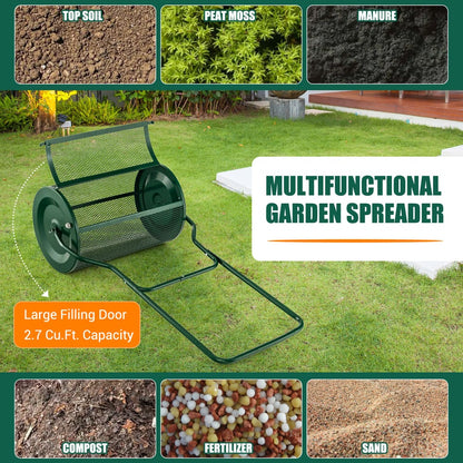 27 Inch Compost Spreader with Upgrade U-shaped Handle in Green