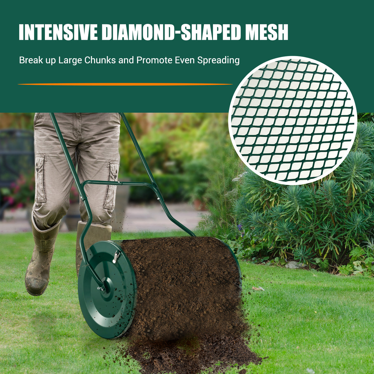 27 Inch Compost Spreader with Upgrade U-shaped Handle in Green