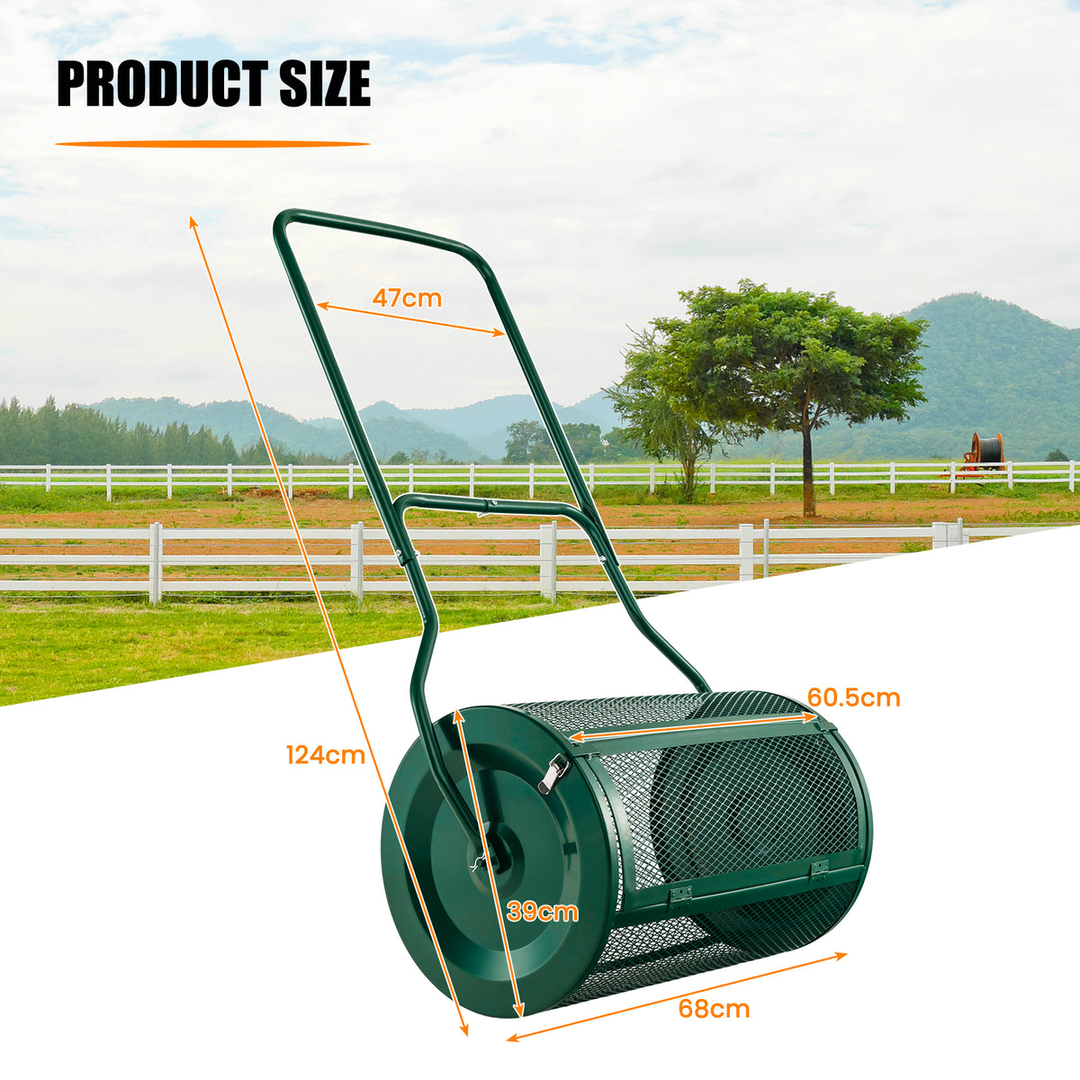 27 Inch Compost Spreader with Upgrade U-shaped Handle in Green