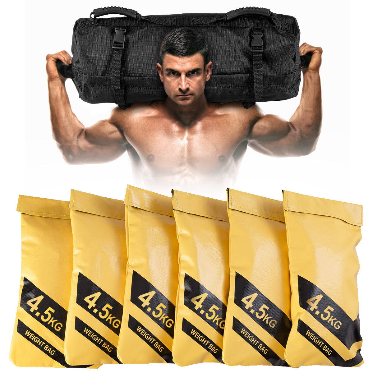 27 KG Heavy Duty Adjustable Training Sandbag of 1680D Oxford Cloth 500D PVC Net with six filler bags