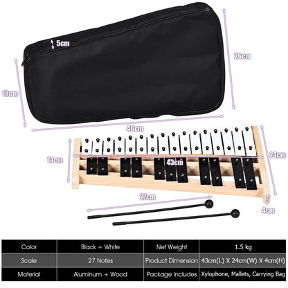 27 Notes Full Size Glockenspiel Xylophone with Carrying Bag [Best Seller in the US]
