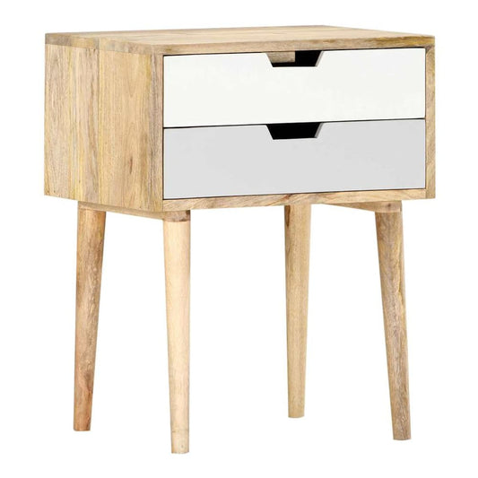Bedside Cabinet Solid Mango Wood with two drawers and tapered legs