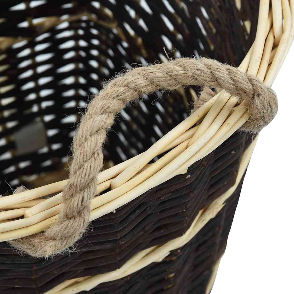 Close up of the rope handle and woven detail on the firewood carrier