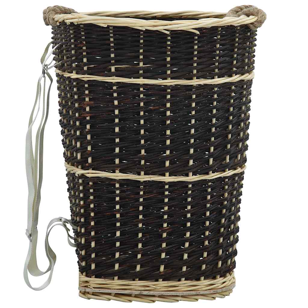 vidaXL Firewood Backpack with Carrying Belts Natural Willow, a woven basket with straps