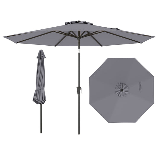 290 CM Patio Umbrella with Crank and 8 Sturdy Ribs for Garden Yard-Grey