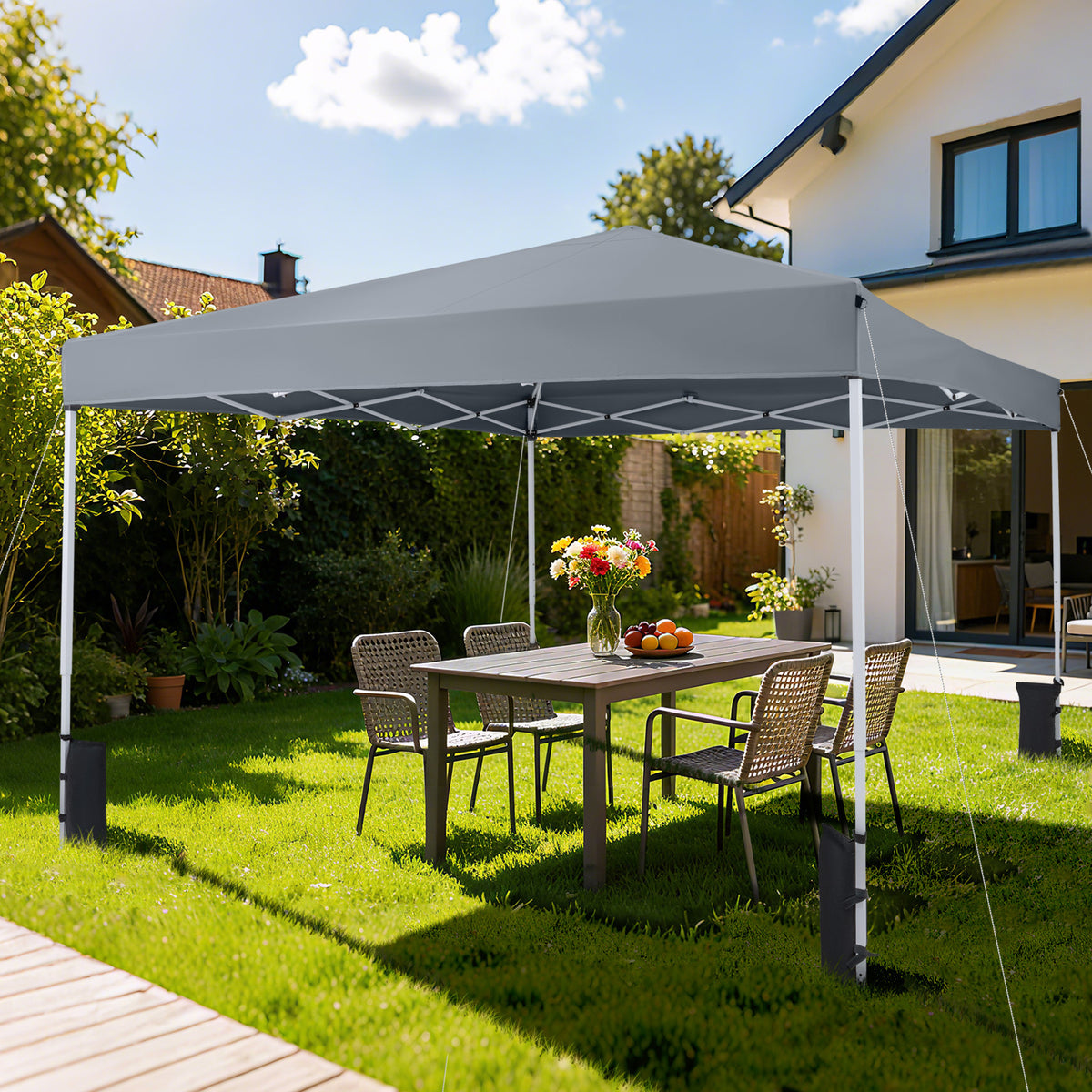 290 x 290 cm Pop up Canopy Tent with Carrying Bag and 4 Sandbags-Grey