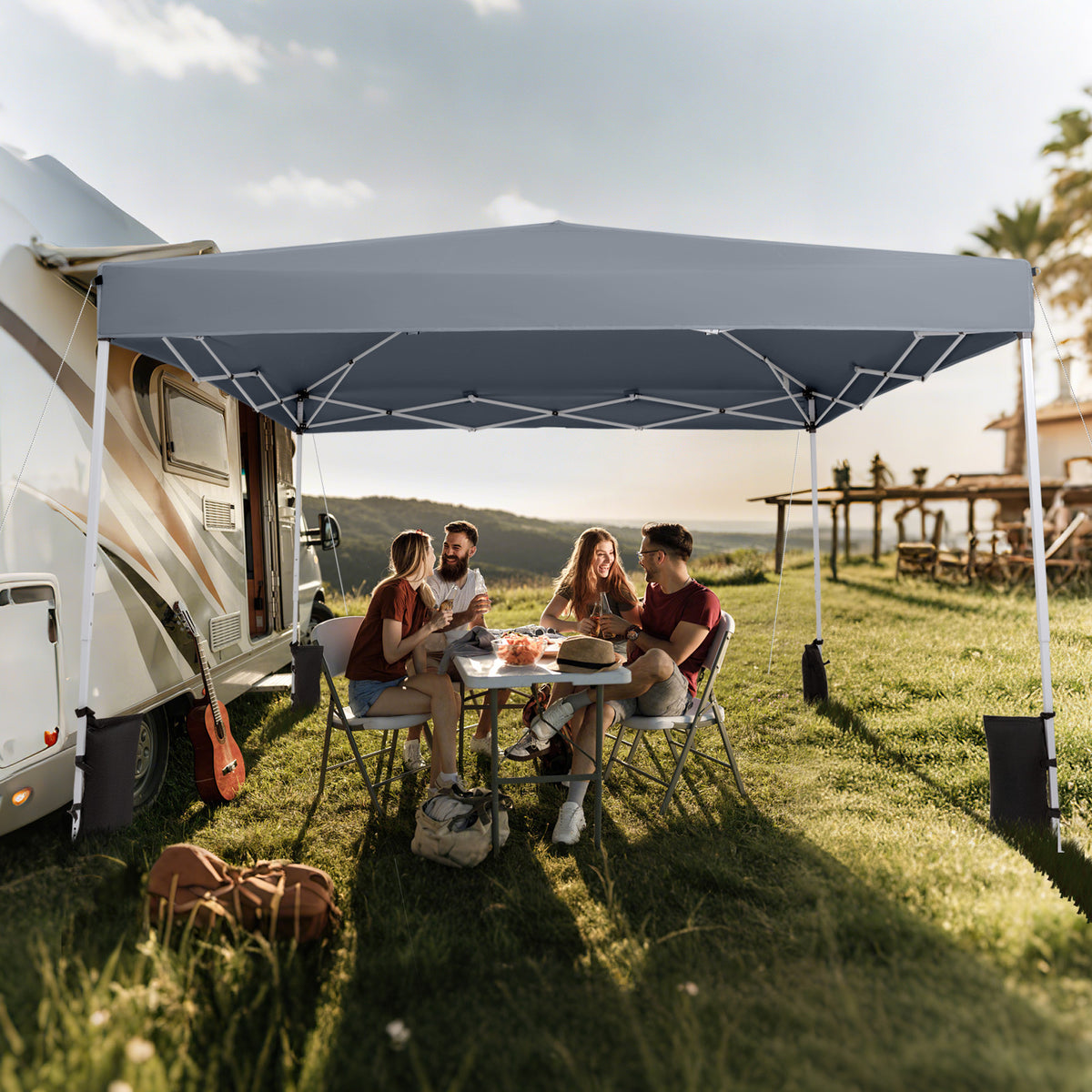 290 x 290 cm Pop up Canopy Tent with Carrying Bag and 4 Sandbags-Grey