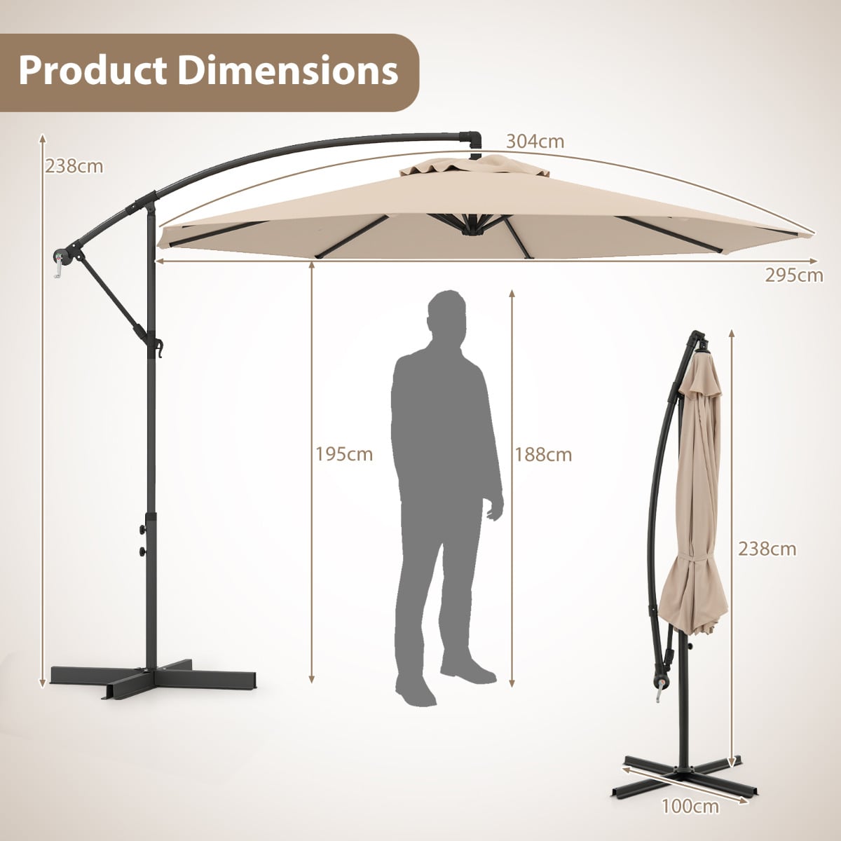 295 cm Patio Offset Umbrella with Easy Tilt Adjustment and Crossed Base-Beige