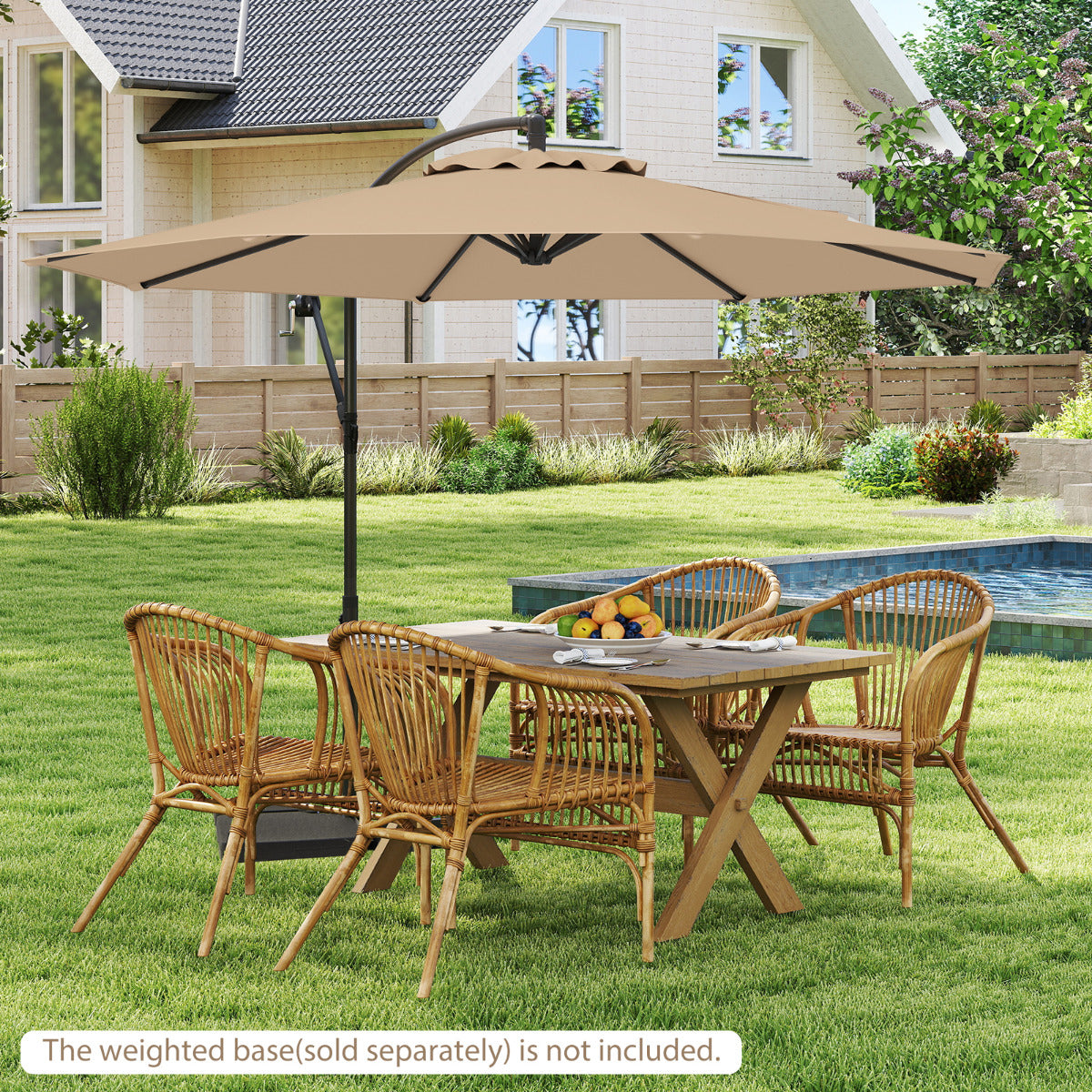 295 cm Patio Offset Umbrella with Easy Tilt Adjustment and Crossed Base-Brown