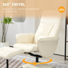 HOMCOM Swivel Recliner Chair with Footstool, PU Leather Armchair and Ottoman with High Back and Round Base for Living Room, Cream White