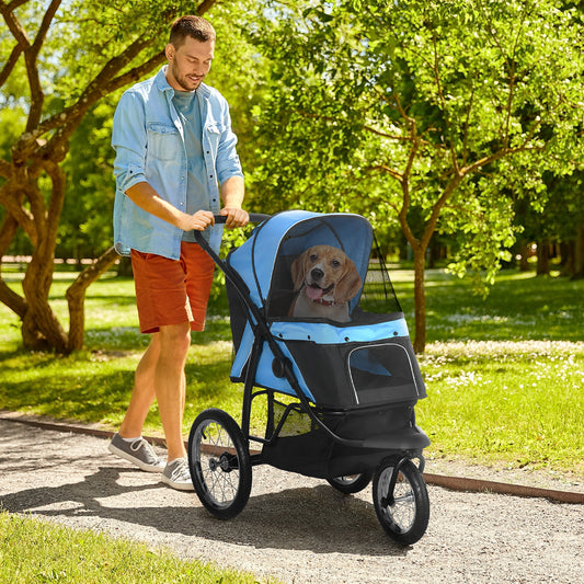 PawHut Foldable Pet stroller, Dog Buggy with Three Wheels, for Small/Medium Dogs, Blue