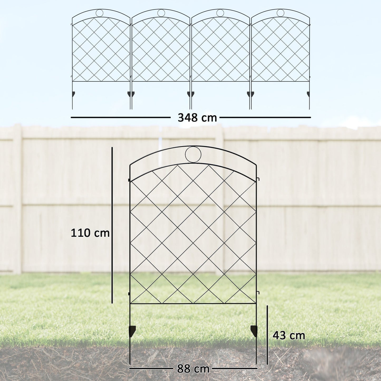 Outsunny Steel Decorative Outdoor Picket Fence Panels Set of 4, Black
