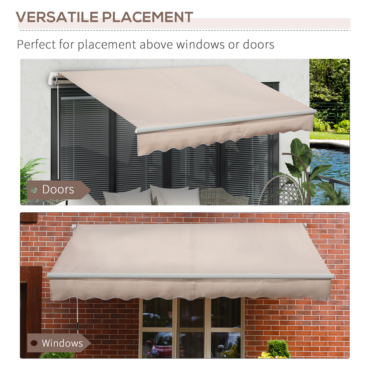 Outsunny Awning Canopy Manual Retractable Porch Sun Shade Shelter in Beige