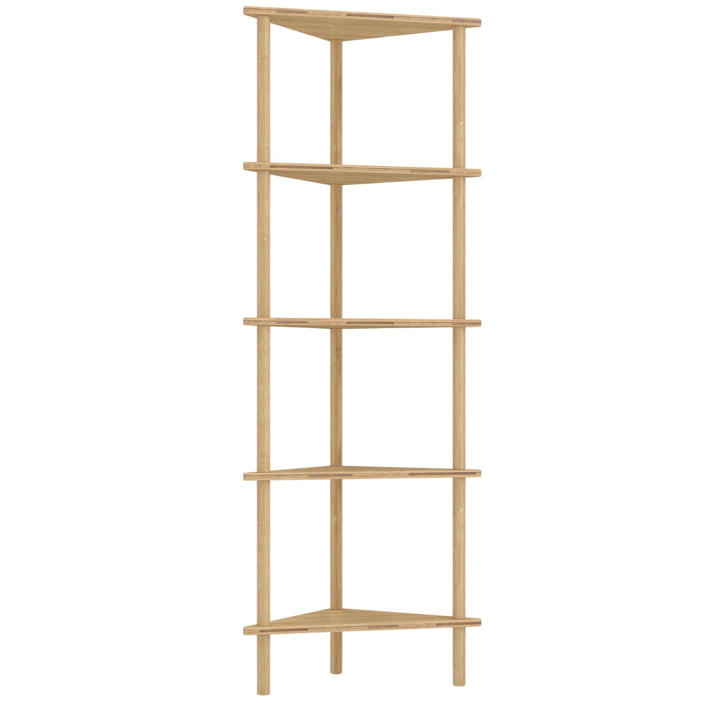 HOMCOM Bamboo Storage Shelf, 5-tier Corner Shelf, Freestanding Shelving Unit for Living Room, Home Office, Natural Wood Finish