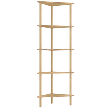 HOMCOM Bamboo Storage Shelf, 5-tier Corner Shelf, Freestanding Shelving Unit for Living Room, Home Office, Natural Wood Finish