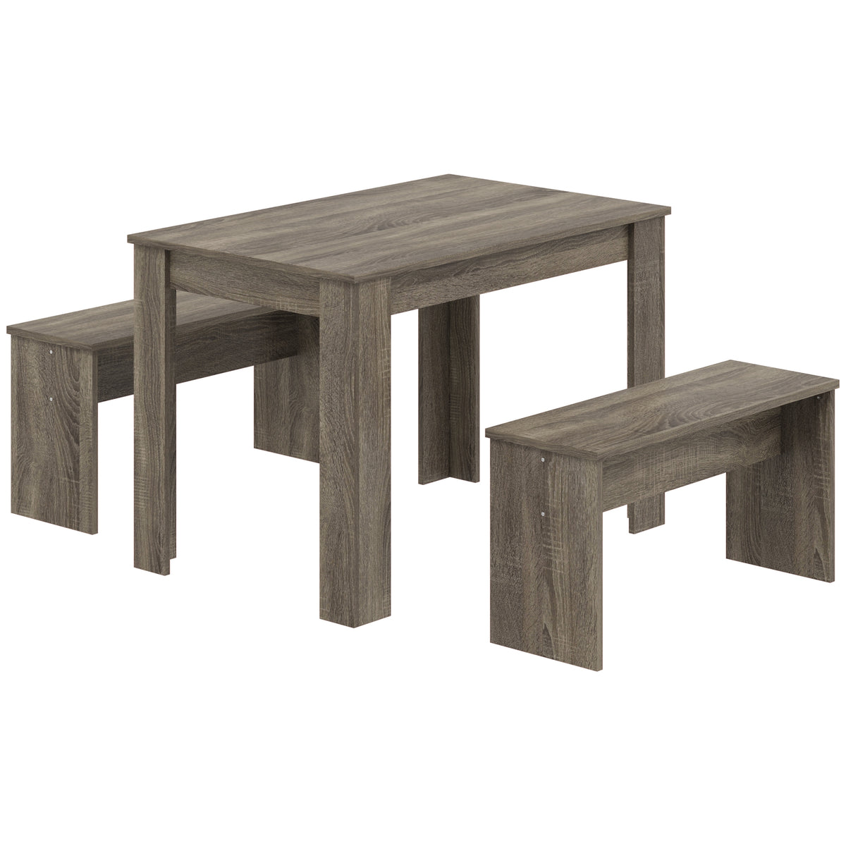 HOMCOM Kitchen Dining Table and 2 Benches Set, Table and Chairs Set for Limited Space, Grey Wood Effect